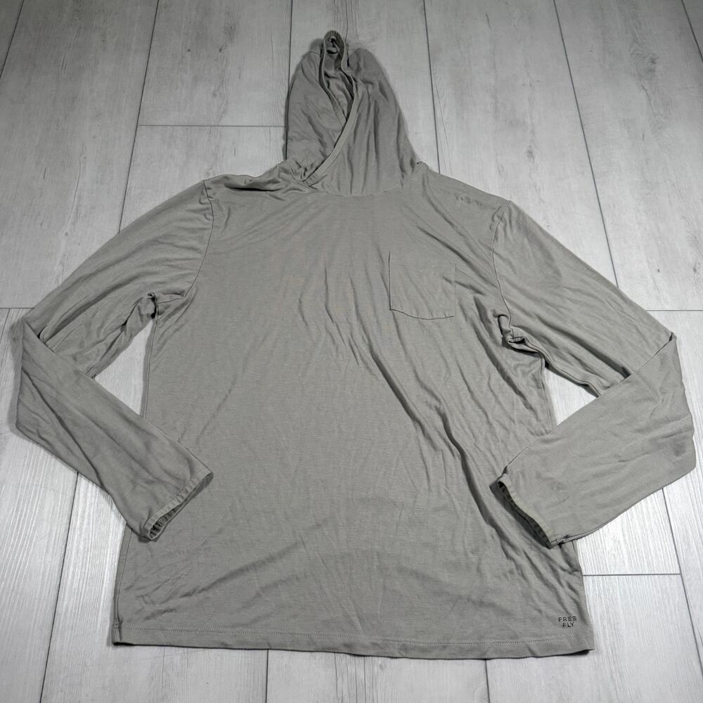 Free Fly Mens Bamboo Lightweight Hoodie Beige Green Long Sleeve Shirt Large